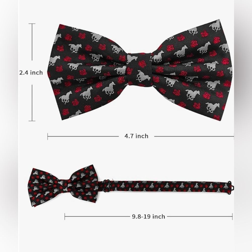 Black and Red Horse Patterned Bow Tie - Picture 2 of 5